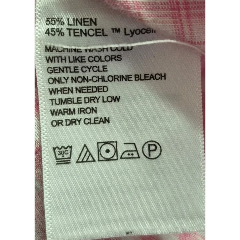 Tommy Bahama men's pink white checker short sleeve button‎ up XL Linen Blend